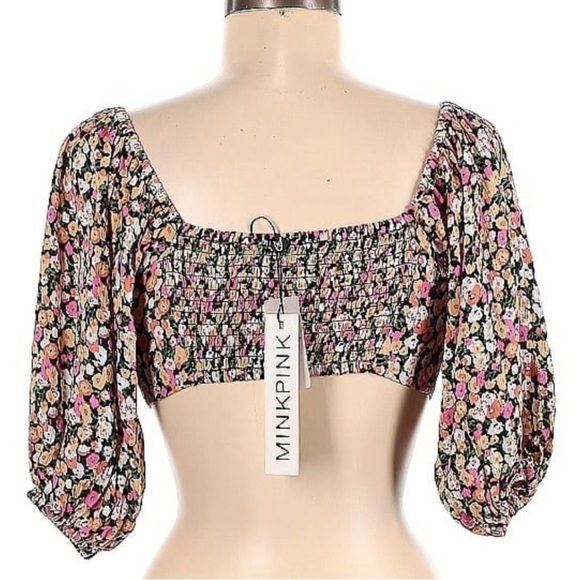 Minkpink Good girls pink black Floral knot front crop top NWT Womens M - Picture 3 of 3